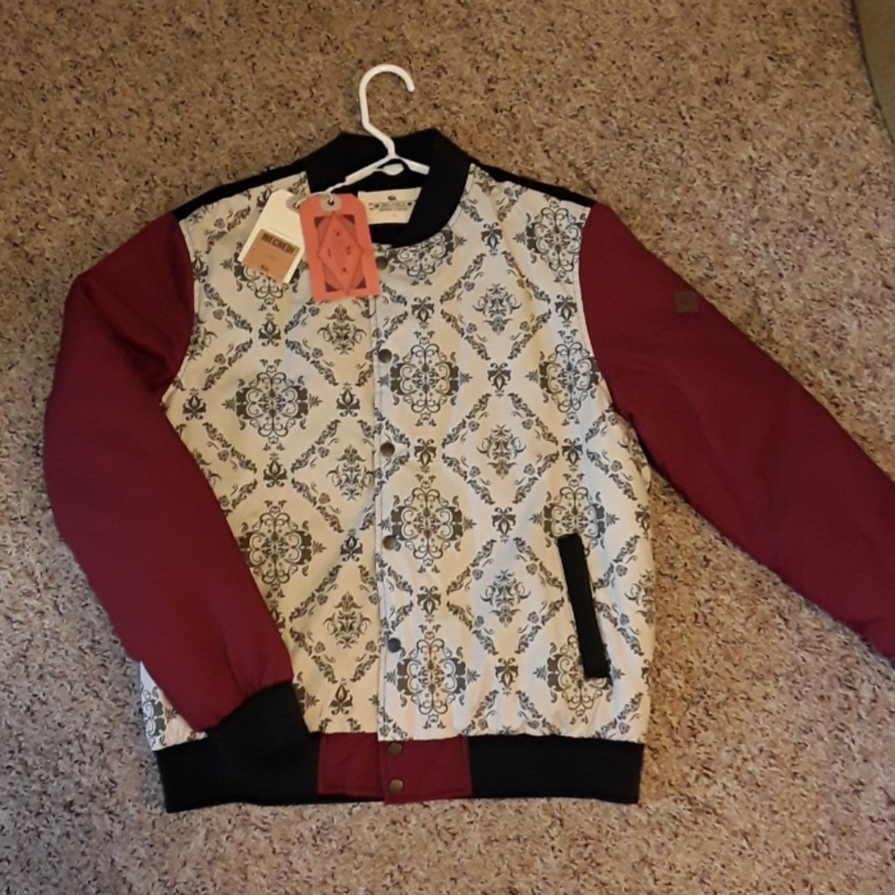 Bellfield Burgundy and Cream Bomber Jacket